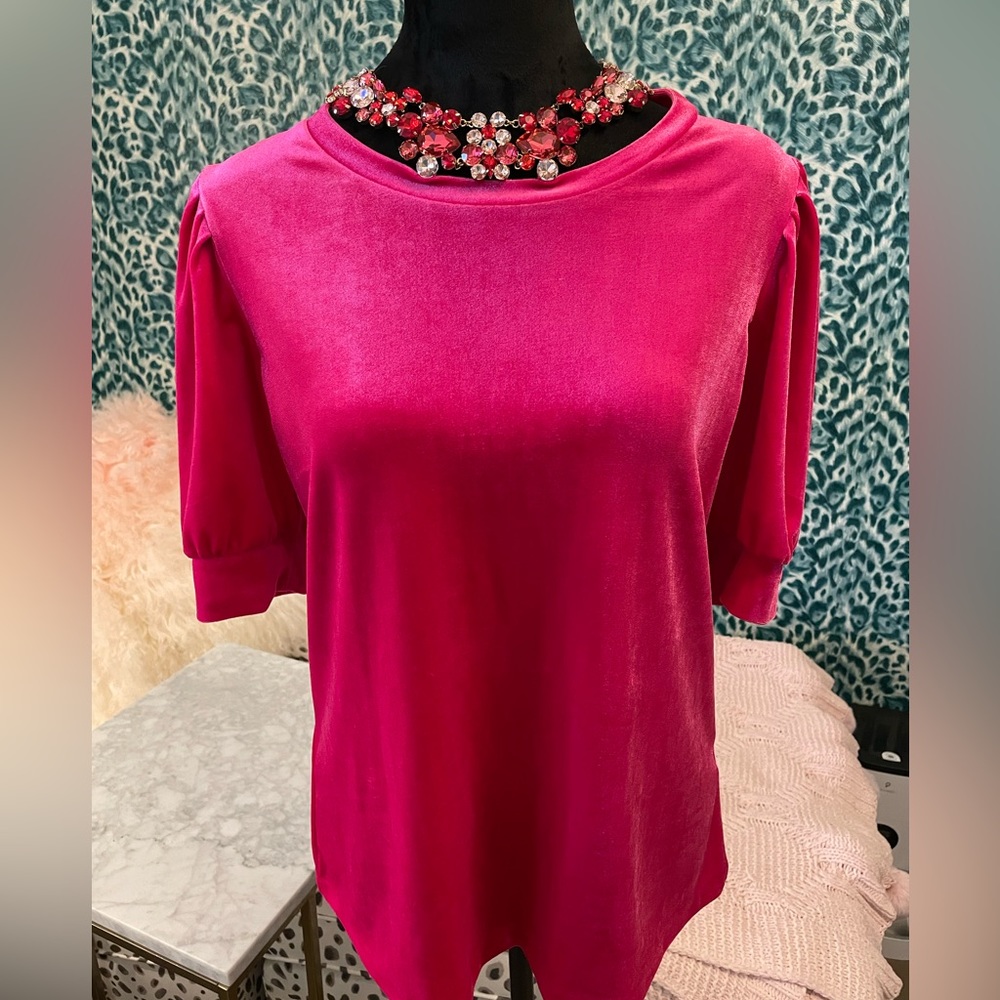 Boden Fuschia Velvet Short Sleeved Top